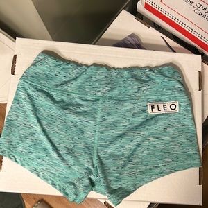 FLEO shorts - “Mint Chocolate Chip” pattern.